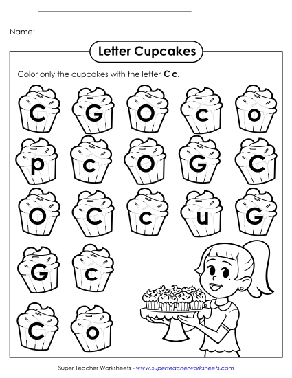 Letter C c Recognition - Cupcakes