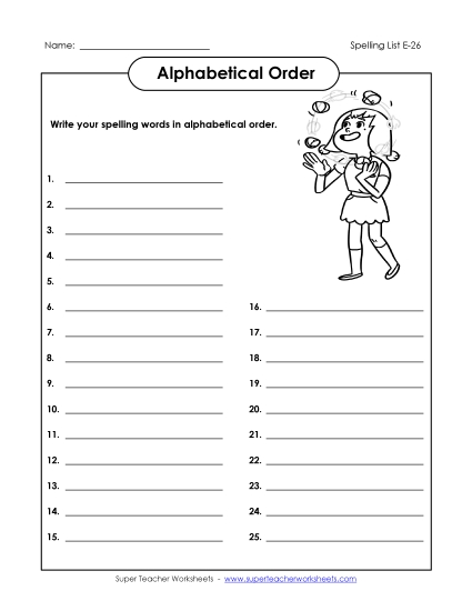 ABC Order: Write List (E-26)