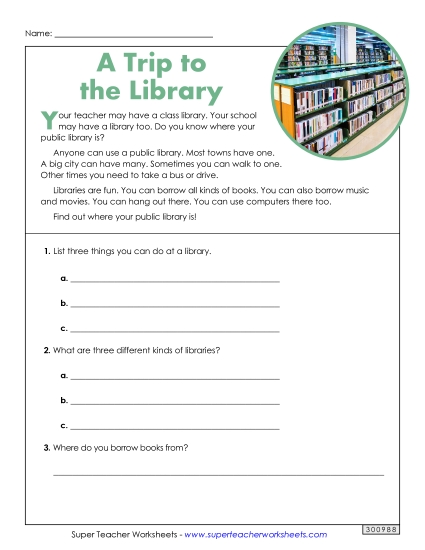Libraries (Short, Nonfiction) 2nd Grade Reading Comprehension Reading Comp Short Worksheet
