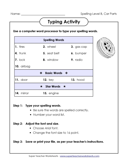 Typing Activity (B-Car Parts) 