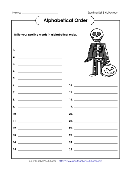 ABC Order: Write List Spelling E Worksheet