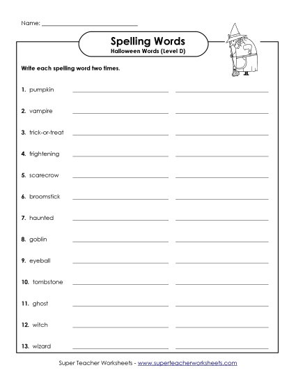 Write Twice (D-Halloween)  Spelling D Worksheet