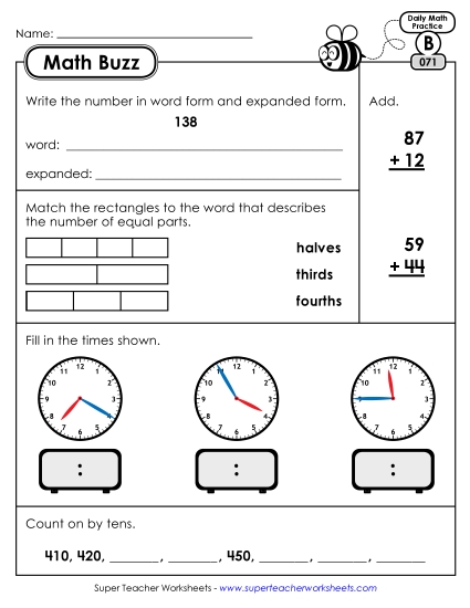 Math Buzz: Week 15<br>Worksheets 71 through 75
