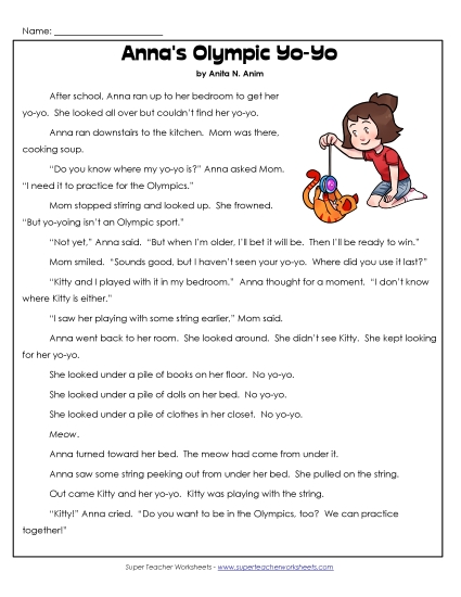 Anna\'s Olympic Yo-Yo 2nd Grade Reading Comprehension Worksheet