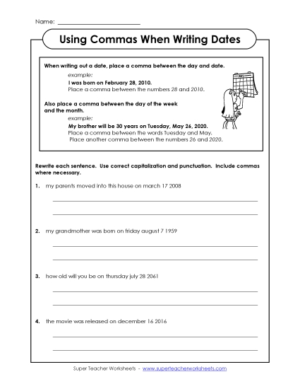 Commas for Dates: Sentences