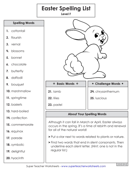 Spelling Word List (Easter) 
