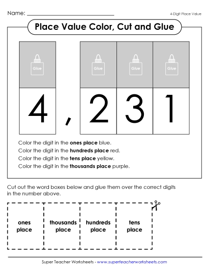 Place Value Cut & Glue (4-Digits)