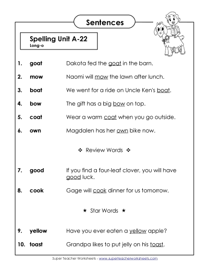 Spelling Test Sentences (A-22)