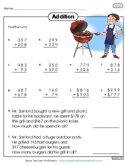Adding Three-Digit Numbers 3rd Grade Math Worksheet