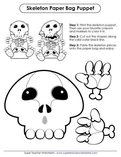 Paper Bag Puppet: Skeleton Halloween Worksheet
