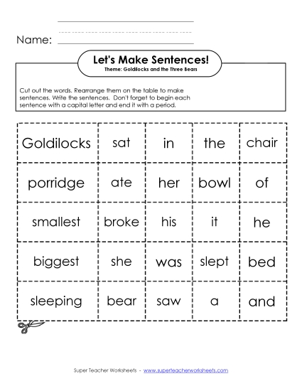 Sentence Cards:<br>Goldilocks and the 3 Bears