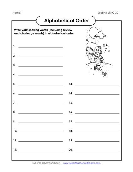 ABC Order: Write List (C-30)
