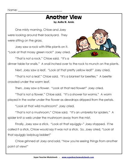 Another View Free 2nd Grade Reading Comprehension Worksheet