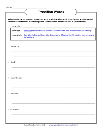 Write Sentences With Transition Words