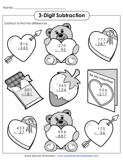 3 - Digit Valentine\'s Subtraction