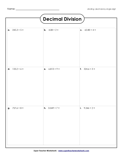 Dividing Decimals by Single-Digits