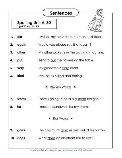 Spelling Test Sentences (A-30)