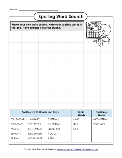 Make Your Own Word Search (C-Months and Days) 