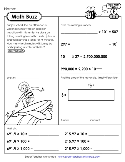 Math Buzz: Week 24<br>Worksheets 116 through 120