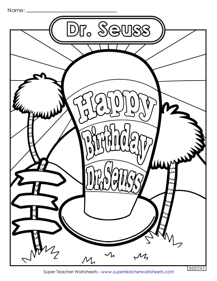 Happy Birthday Dr. Seuss Coloring Page