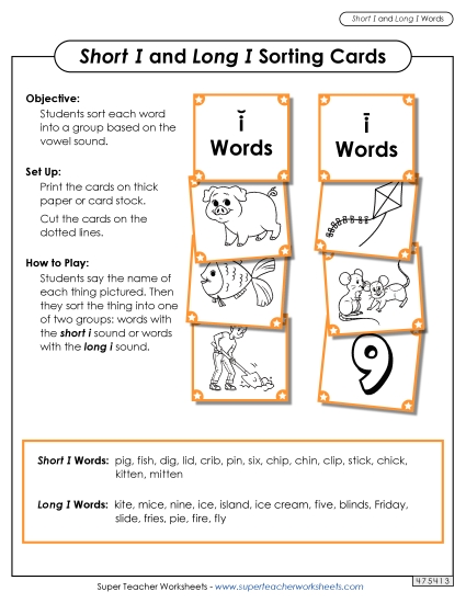 Picture Card Sort:<br>Long I, Short I