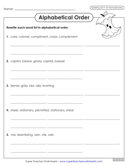 Alphabetical Order Worksheet (F-13)