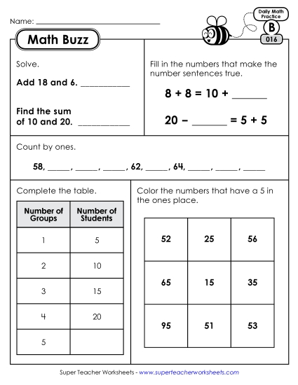 Math Buzz: Week 4<br>Worksheets 16 through 20