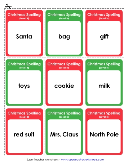 Flashcards (B-Christmas)  Spelling B Worksheet