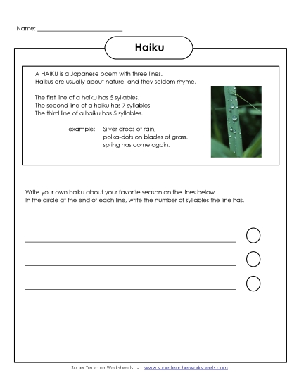 Haiku Worksheet