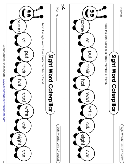 Sight Word Caterpillar:<br>Units 27 and 28