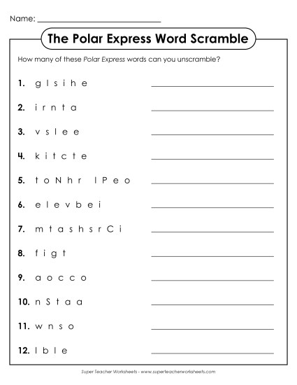 Polar Express Word Scramble