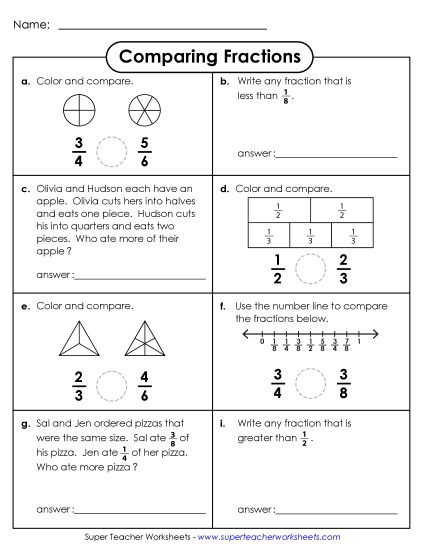 Comparing Fractions Worksheet