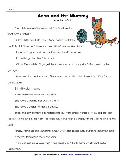Anna and the Mummy  Grade Reading Comprehension Worksheet