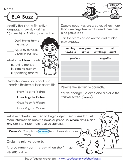 New ELA Buzz: Week 20<br>Worksheets 96 through 100 Worksheet