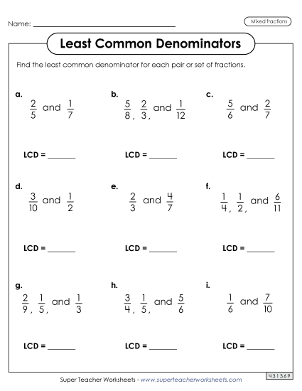 LCD Mixed Practice (2 and 3 Fractions)