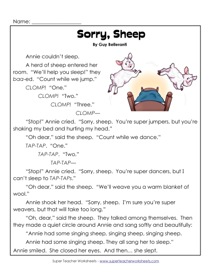 Sorry, Sheep  2nd Grade Reading Comprehension Worksheet