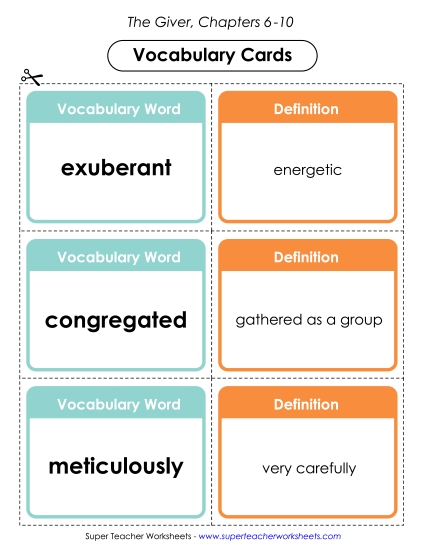 Vocabulary Cards for Chapters 6-10
