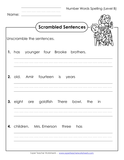 Scrambled Sentences (B-Number Words) 
