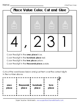Place Value Activity Cut & Glue 3rd Grade Math Worksheet