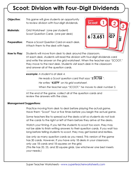Scoot Game: Division (4-Digit Dividends)