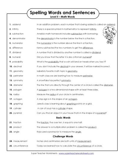 Spelling Test Sentences