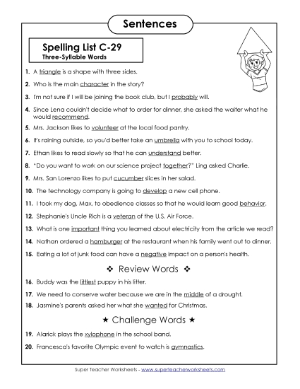 Spelling Test Sentences (C-29)