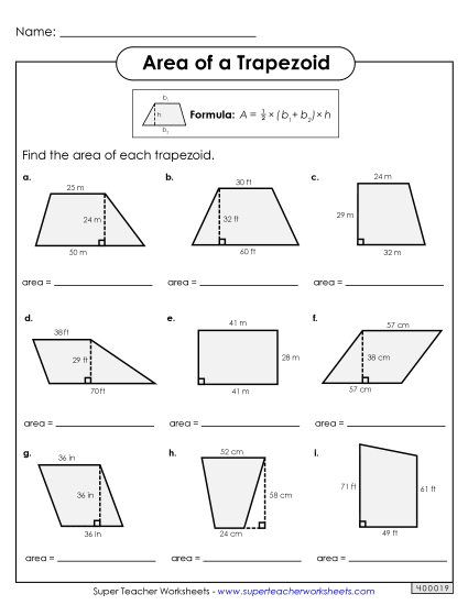 Areas of Trapezoids Practice (Intermediate)