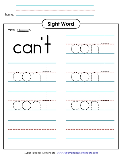 Trace the Word: Can\'t