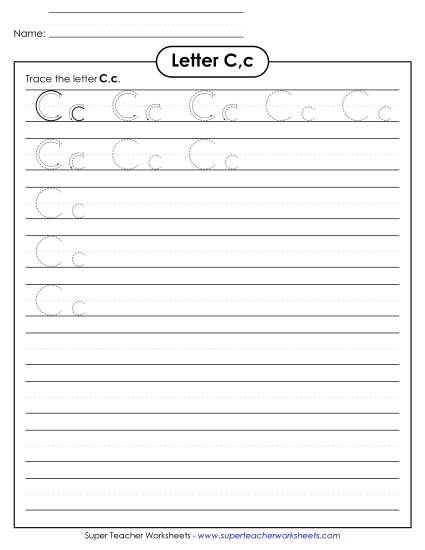 Letter C, c - Tracing (Smaller Font Size)