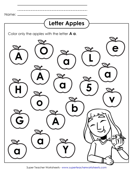 Letter A a Recognition - Apples