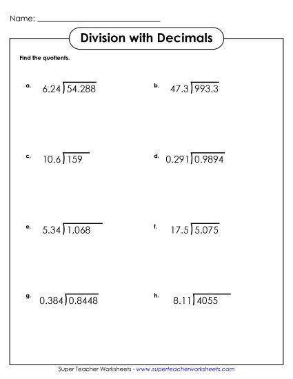 Dividing Decimals Advanced #2