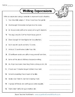 Writing One-Step Expressions 6th Grade Math Worksheet
