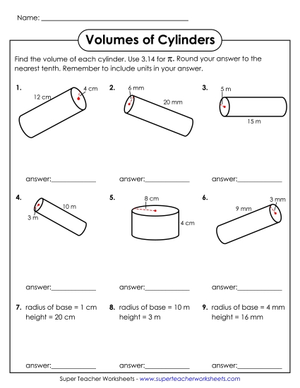 Calculate Volumes of Cylinders (Basic)
