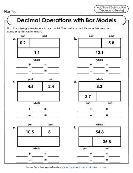 Addition and Subtraction with Decimals to Tenths